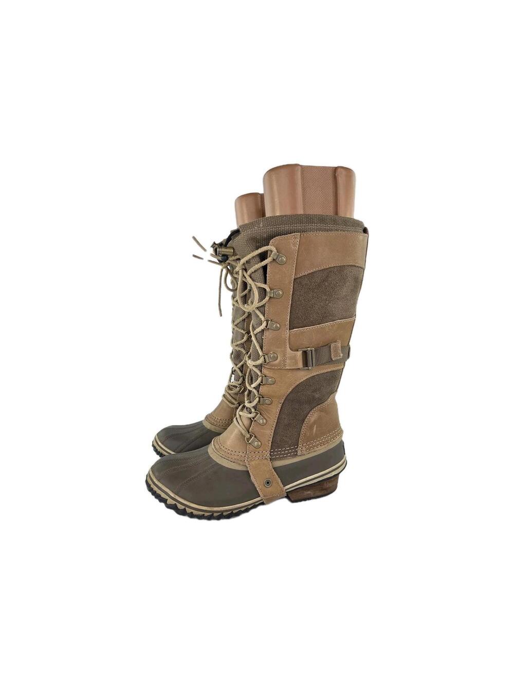 Sorel Conquest Carly Tall Boots US 9 Womens Tan Leather Mid Calf Duck Snow Boots